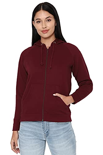 Image of Allen Solly Women's Synthetic Hooded Neck Sweatshirt | Long Seelves Regular Fit Zipper