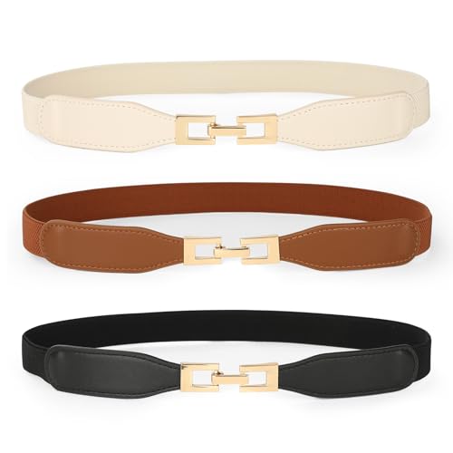 3 Pack Women Skinny Elastic Belts for Dress Waist Belt for Pants Stretch Thin Belt