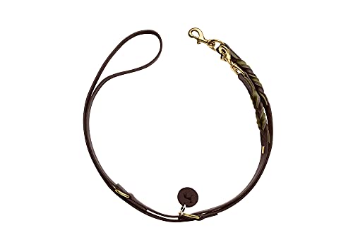 HUNTER Verstellbare Führleine SOLID Education Duo, Farbe: Dunkelbraun/Oliv, Handgeflochten, 3-Fach verstellbar, strapazierfähig, mit eingeflochtenem Bolzenhaken und Lederanhänger, Größe: 20/200