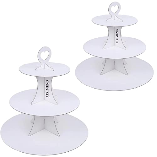 XIXIMENG Cupcake-Ständer aus Pappe, 3 Etagen, Dessertständer, Karton, Weiß, 2 Stück Cover