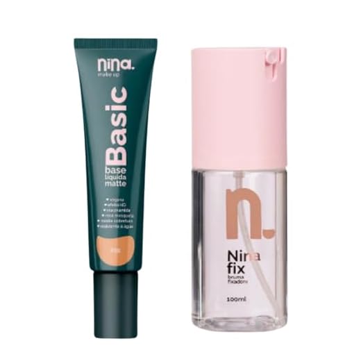 Kit Nina Makeup Base Líquida Basic Cor2+Bruma Fixadora Fix