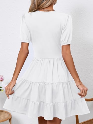 Image of Women's Casual Summer Dress V Neck Short Sleeve Flowy Stretchy Comfort Fit for Daily Wear Work Midi Dresses