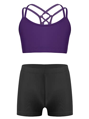 Choomomo Kids 2pcs Beachwear Swimming Suit Tank Top and Booty Shorts Set Swimsuit Bathing Suit Purple&Black 6 Years