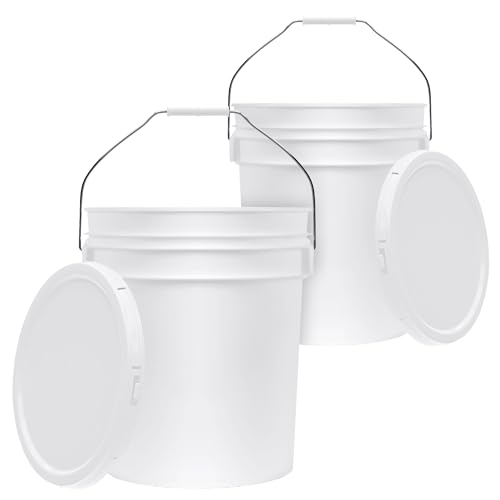5-Gallon White Bucket Pail Container with Lid | Metal Handles with Plastic Grip for Easy Carrying | Easy Stack and Store | Heavy-Duty Extra Durable | Food Grade | BPA Free