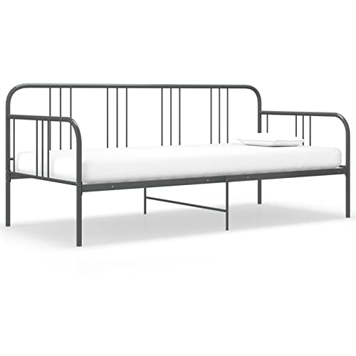 ZEYUAN Cadre de Canapé Meridienne Lit Gris Métal 90x200 cm, Lit Adulte, Lit À Cadre
