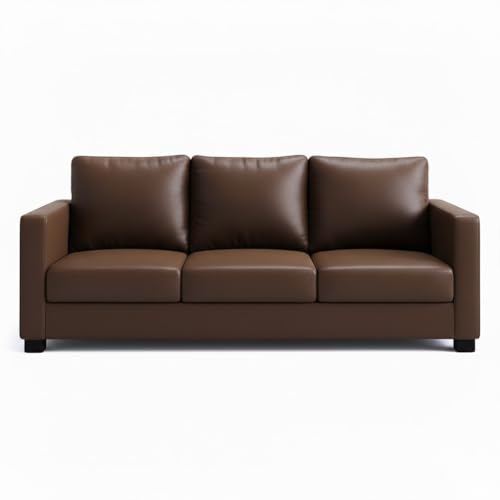 Image of FURNY Haster 3 Seater Leatherette Sofa (Brown) Premium Finish | Durable & Comfortable | Ideal for Living Room