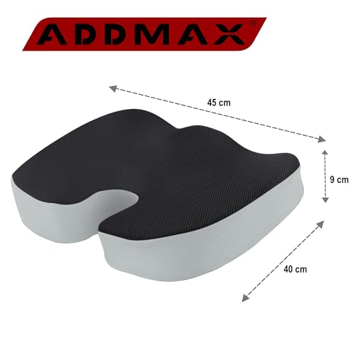 ADDMAX Orthopedic Coccyx HIPS Support Cushion U Shaped Relieves Back Pains, Tailbone, Sciatica Nerve Pain [Semi Soft Memory Foam Chair Pillow for Home, Office,Car & Others