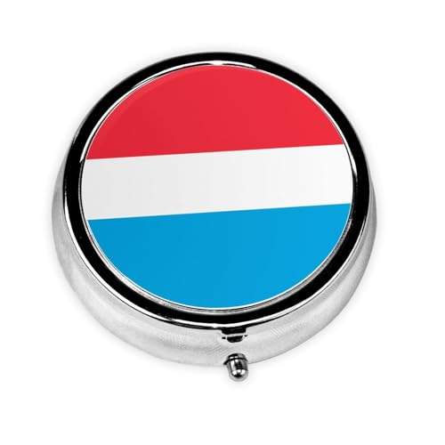 Cute 3-Compartments Round Pill Box Luxembourg Flag Small Pill Case Portable Medicine Dispenser,for Pocket Purse