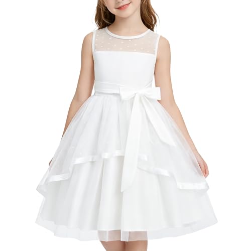 Jeliffo Girls Dresses Formal Sleeveless Party Wedding Mesh Birthday Prom