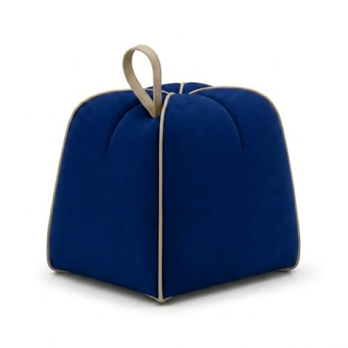 Image of FURNY Signature Regalia Suri Accent Pouf | Boston Fabric | 40D High-Density Foam | (Midnight Blue) | Footrest, Vanity Ottoman & Accent Seat for Home, Office & Hotel