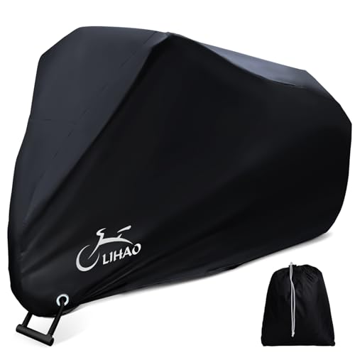 LIHAO 自転車カバー 大型 防水 29インチまで対応 サイクルカバー 破れにくい 電動自転車カバー 撥水加工 雨避け 風飛び防止 UV加工 盗難防止 装着簡単 収納袋付き ブラック