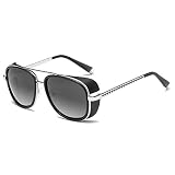 Visions India Tony Stark, occhiali da sole rettangolari unisex Iron Man Aviator Steampunk (Black2), Black2, Free