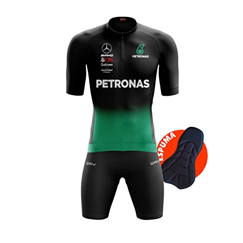 Conjunto de Ciclismo Masculino Equipe MTB Camisa e Bermuda Acolchoada Slim (Petronas, G)