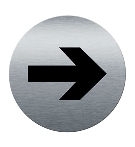 AUA SIGNALETIQUE - Plaque de porte Aluminium brossé imprimé AluSign Ø 85 mm - épaisseur. 3 mm - Double Face adhésif au dos (Flèche de direction)
