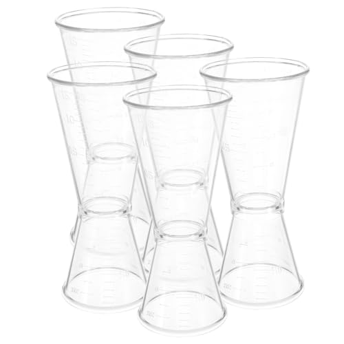 EXQUIMEUBLE 5個 バーテンダージガーカップ 耐久性 プラスチック製 ダブルヘッド計量カップ カクテル用 ワイン カクテル計量用 再利用可能
