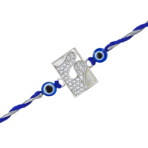 Image of eCraftIndia Silver & Blue Evil Eye Rakhi for Brother with Gift Combo Set Hamper | Raksha Bandhan Rakhi for Bhai Bhaiya Bhabhi Kids Boy | Best Bro Ever Fridge Magnet | Roli Chawal Pack