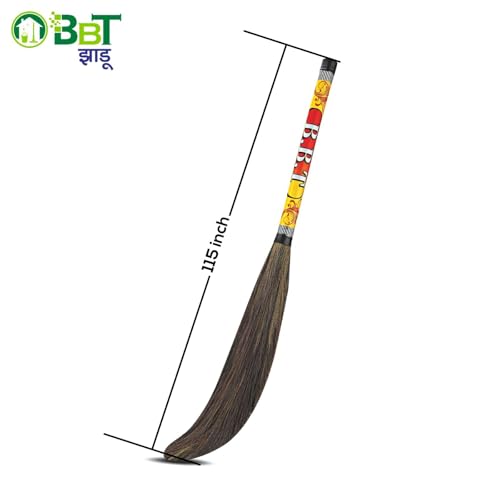 Image of BBT Phool Jhadu | Natural Grass Broom Stick for Home Cleaning | Eco-Friendly Long Handle Jhadu | Anti Dust, Lightweight & Durable Pack of- (2, Gold)