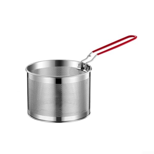 Eawfgtuw Cinturón multiusos cesta frita a mano, malla fina de acero inoxidable con mango desmontable para lavar drenar freír hirviendo al vapor (04)