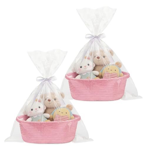 Cesta trenzada para regalos vacía con bolsas y cintas para Navidad y bodas