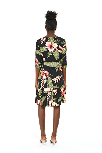 Matchable Couple Hawaiian Luau Shirt or 3/4 Sleeve Ruffle Dress in Black Rafelsia3