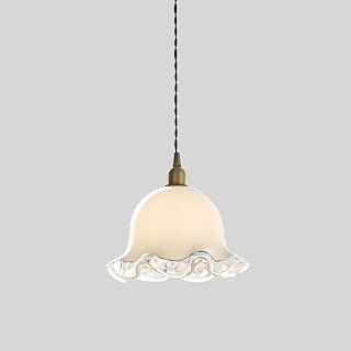 Flower Glass Light Vintage Kitchen Hanging Lamp, Living Room Dining Room Hanging Chaners, Brass Light Fixture Glass Ceiling Light