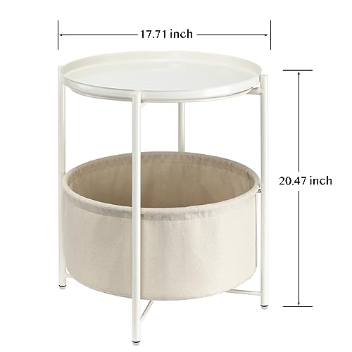 danpinera Round Side Table with Fabric Storage Basket, Metal Side Table Small Bedside Nightstand with Removable Tray Top for Living Room, Bedroom, Nursery, Laundry, White by danpinera - Image 9