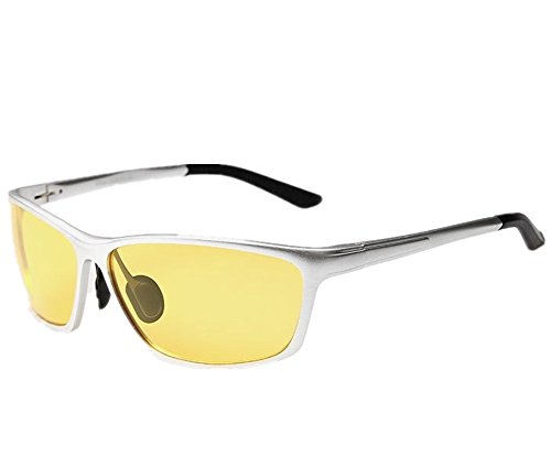 Runspeed Men's Fashion HD Night View Vision Driving Glasses Polarized UV400 Sunglasses for Men Rainy Safe Eyes Protection Metal Frame Goggles (Silver79)