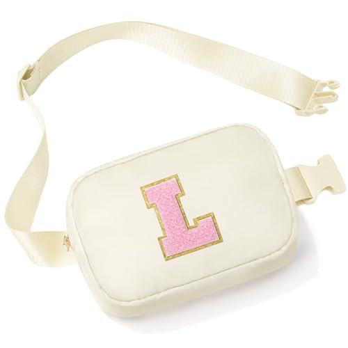 YOOLIFE Geschenk Mädchen 3 4 5 6 7 8 9 10 11 12 Jahre - Buchstaben Bauchtasche Kinder Mädchen Gürteltasche Personalisiert Teenager Geschenke für Frauen Freund Schwester Mama Beige Buchstaben L