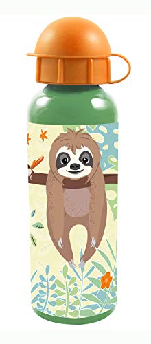 POS 28785 - Trinkflasche mit niedlichem Faultier Motiv, aus Aluminium, bpa- und phthalatfrei, Fassungsvermögen ca. 600 ml, ideal für Unterwegs, Schule und Sport