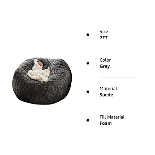 Giant Bean Bag Cover, (It Was Only A Cover, Not A Full Bean Bag,No Filler) Suede Lazy Sofa Cover Adult Bean Bag Sofa Cover ( Color : Gray , Size : 7Ft ) #TOP7