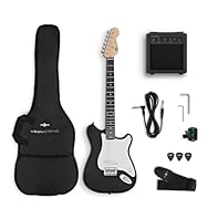 ELECTRIC GUITAR FOR BEGINNERS: Easy to hold classic C-shape neck and lightweight body to help beginners master their craft. EASY TO PLAY FULL SIZE GUITAR: The flat fretboard makes it is easier to press down the strings and play notes - help developin...