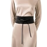 FASHIONGEN   Ceinture femme Obi en Véritable Cuir de Vachette Pleine Fleur, Ceinture pour robe, CASSIANE   Noir, S M
