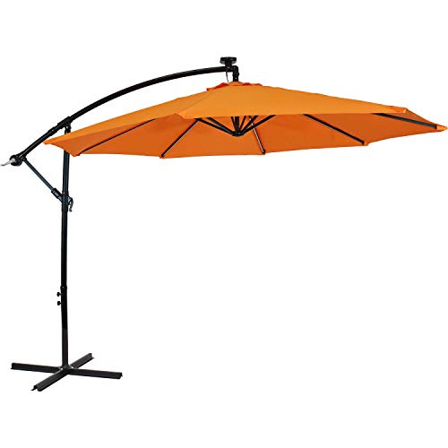 Sunnydaze Outdoor Cantilever Offset Patio Umbrella With Solar Led Lights - Outside Waterproof Polyester Shade Steel Pole - Air Vent, Cross Base And Crank - 10-Foot - Tangerine #TOP13