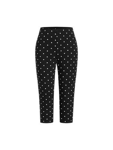 CIDER Women Mid Waist Polka Dot Capri Leggings High Stretch Slim Fit Cotton Blend Knit Fabric Pants Black