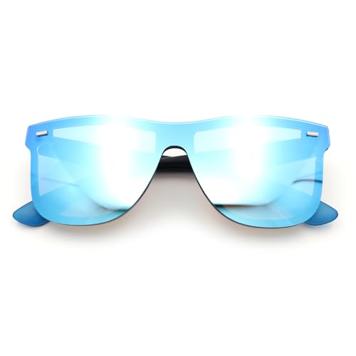Image of SA106 Kush Premium Mens Shield Horn Rim Mirror Lens Sunglasses
