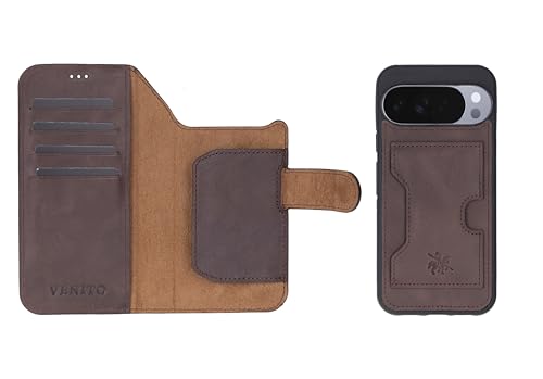 Venito Florence Luxury Leather Wallet Case for Google Pixel 10 | Handmade, Full Gran Leather 360° Degree Protection, Detachable Flip Cover, Drop/Impact Protection 6.3 Inches, Coffee Brown