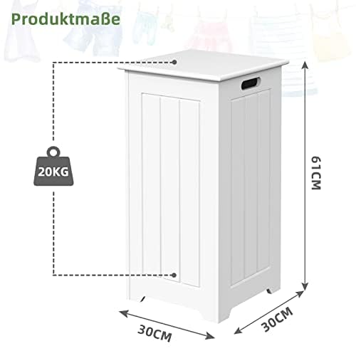 FANTASK Cesto para la Ropa Sucia de Madera, Armario con Tapa, Armario de Almacenamiento para baño, Color Blanco - imagen 3