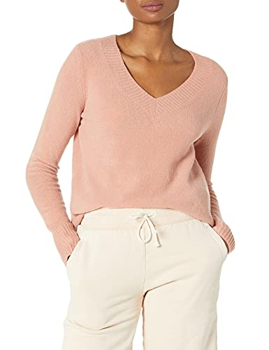 Amazon Brand - Goodthreads Women s Relaxed Fit Mid-Gauge Stretch V-Neck Sweater, Dusty Pink, Large