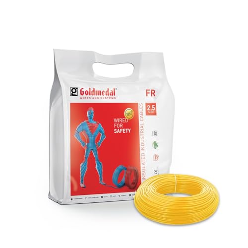 Image of Goldmedal 2.5 Sq mm Flame Retardant Electric Wire | 45 Meter PVC Insulated Single Core Copper Wire | Flexible Electrical Cable for Home, Domestic & Industrial Use | (Yellow)