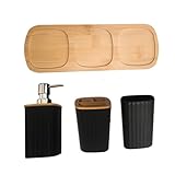 4pcs Juego Baño Moderno con Base Madera Incluye Soporte para Cepillo Dientes Taza Hidráulica Taza Bucal 1 Accesorios Baño
