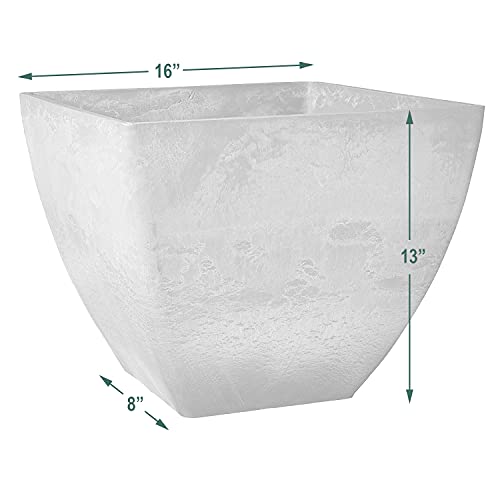 PSW Pot Collection 16x13 inch Plastic/Stone/Wood Composite Square Planter – No Drainage Hole (Drillable), Modern Indoor/Outer Pot for Flowers, Foliage, Succulents, Fairy Gardens, Dark Charcoal by PSW Pot Collection - Image 4