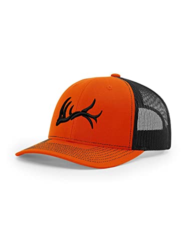 One Antler Deer Buck Shed Hunting Embroidered Richardson 112 Trucker Cap Hat Orange Black