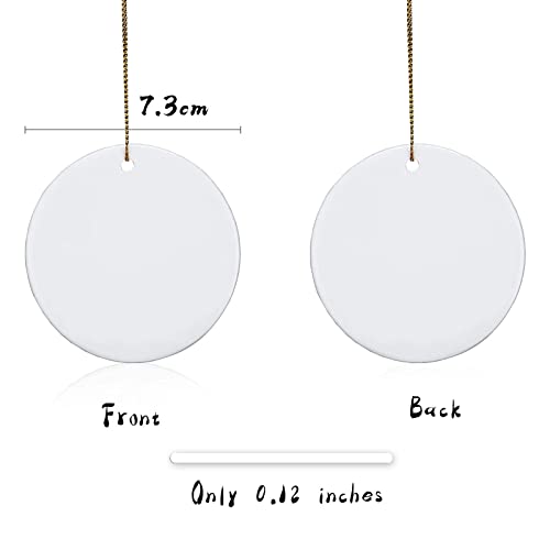 Sublimation Blank Ceramic Ornament, Round Ornament, 2.85 Inch White Porcelain Ornament With Gold String, For Crafting Christmas Tree Decor, Diy Personalized Home Decor Bulk（10 Pcs） #TOP1