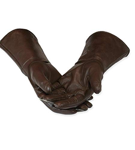 SI MEN'S MEDIEVAL RENAISSANCE COSTUME COSPLAY SWORDSMAN UNLINED LEATHER GLOVES GAUNTLETS (SMALL, BROWN)