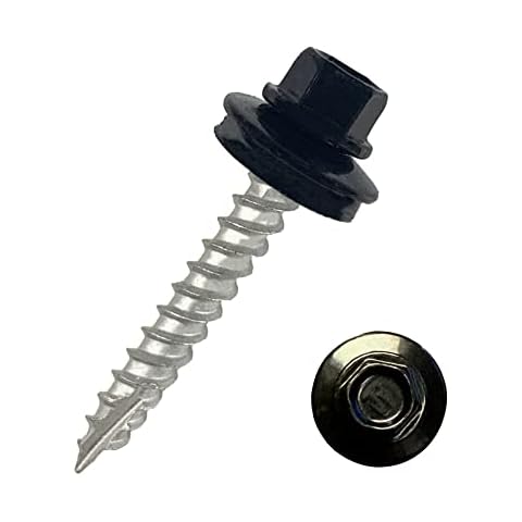 EAGLE 1 Metal Roofing Screws #10 - Painted Hex Head Self-Tapping Screws with EDPM Rubber Washer for Metal to Wood, Vinyl, Small Sheet Metal - Free Magnetic Driver (Black, 1.5 Inch, 250) Cover