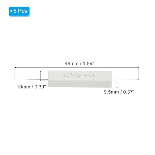 PATIKIL 5Pcs 25 Ohm Resistors, 10W Ceramic Cement Resistor Power Cement Resistor Kit Tolerance 5% for Power Adapters Audio Computer TV Circuit Board
