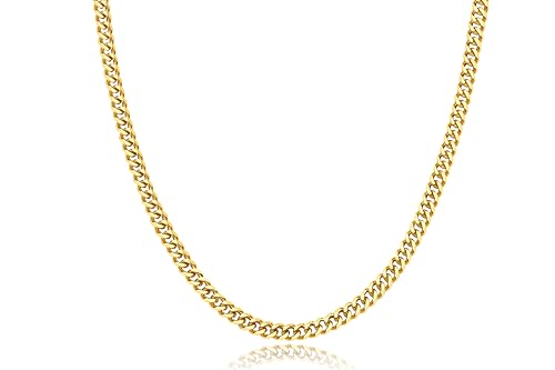 WomenGifts 5mm Cuban Link Chain Necklace for Women, 18 Inch Medium Width Long Gold Chain, Trendy Simple 14K Gold Plated Stainless Steel, Non Tarnish Everyday Layering Fashion Jewelry, Gift for Her