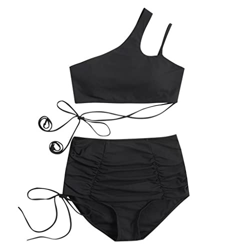 Bikini noir métallisé de prestige coupe trois points froncée taille L