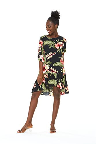 Image of Family Matching Hawaiian Clothes, Black Rafelsia | Lightweight 100% rayon • Family matching outfits • Beach vacations • Luaus • Cruises • Family photos