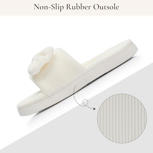 NineCiFun Womens Bow Open-Toe Slippers Fuzzy Indoor House Shoes Beige 9 10 — view 5